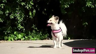 Petite vytetované dieťa nájde svojho psa, aby jej susedia majetku.Jej sused chce odmenu, oni odstrániť svoje oblečenie a ona potom hrdla susedov bigcock.In vrátiť jej sused šuká jej piči a zadku hlboko a tvrdo, kým sa cums na ňu.